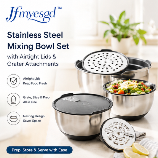 Jfmyesgd™ Stainless Steel Mixing Bowl Set with Airtight Lids & Grater Attachments