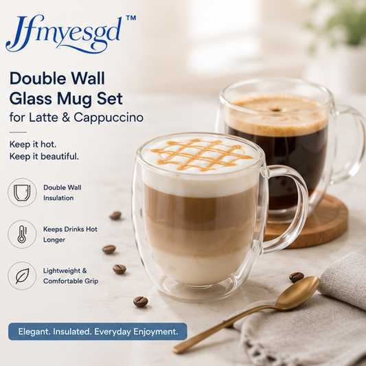 Jfmyesgd™ Double Wall Glass Coffee Mug Set for Latte & Cappuccino