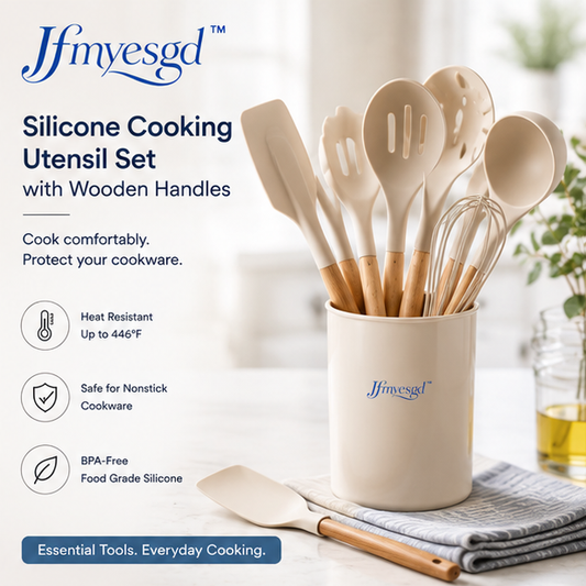 Jfmyesgd™ Silicone Cooking Utensil Set with Wooden Handles
